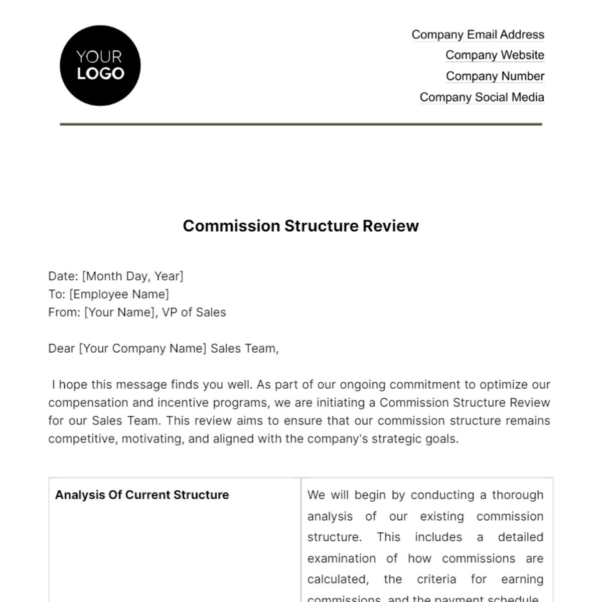 Free Commission Structure Review HR Template