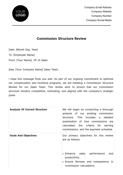 Free Commission Structure Review HR Template to Edit Online