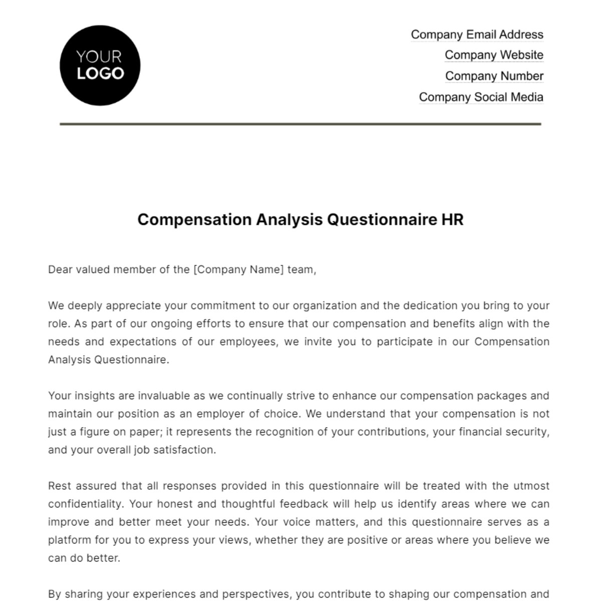 Compensation Analysis Questionnaire HR Template
