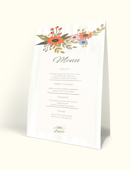 Small Flower Wedding Menu Card Download
