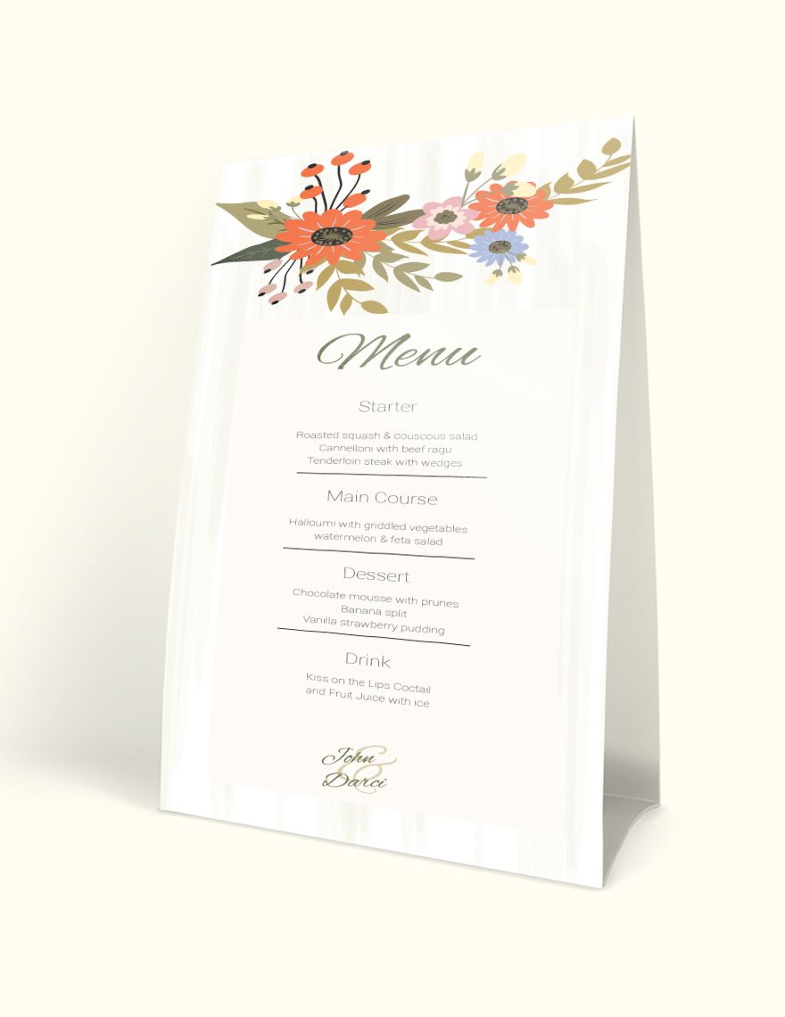 Small Flower Wedding Menu Card Template