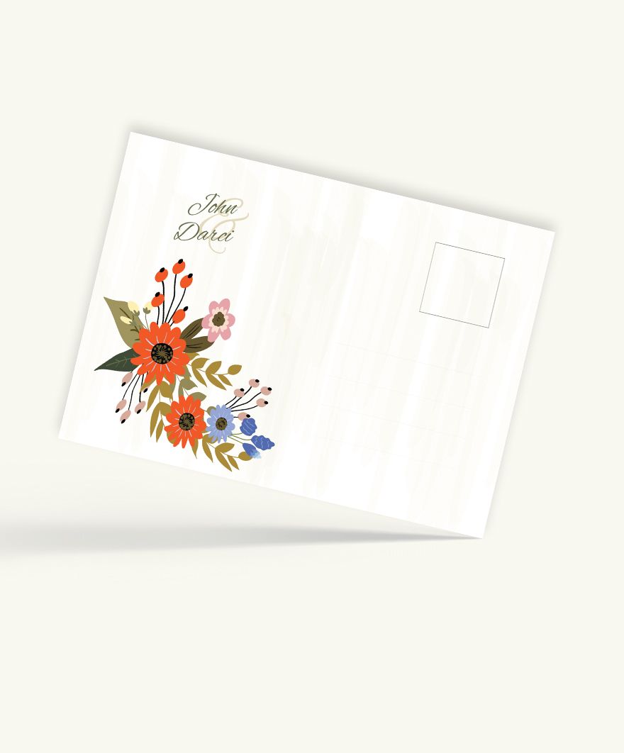Small Flower Wedding Post Card Template