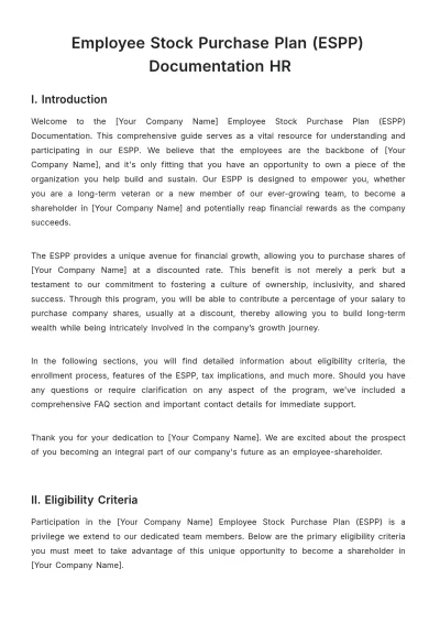 Free Employee Stock Purchase Plan (ESPP) Documentation HR Template to Edit Online