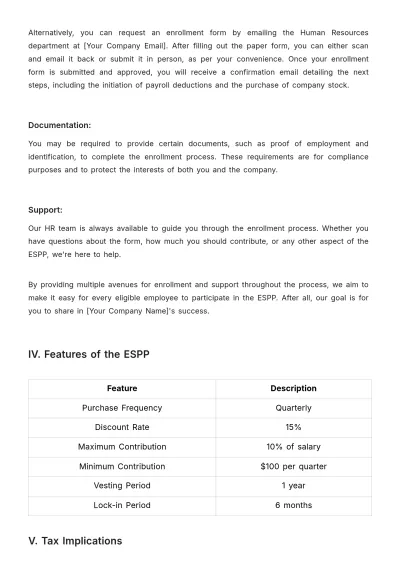Free Employee Stock Purchase Plan (ESPP) Documentation HR Template to Edit Online