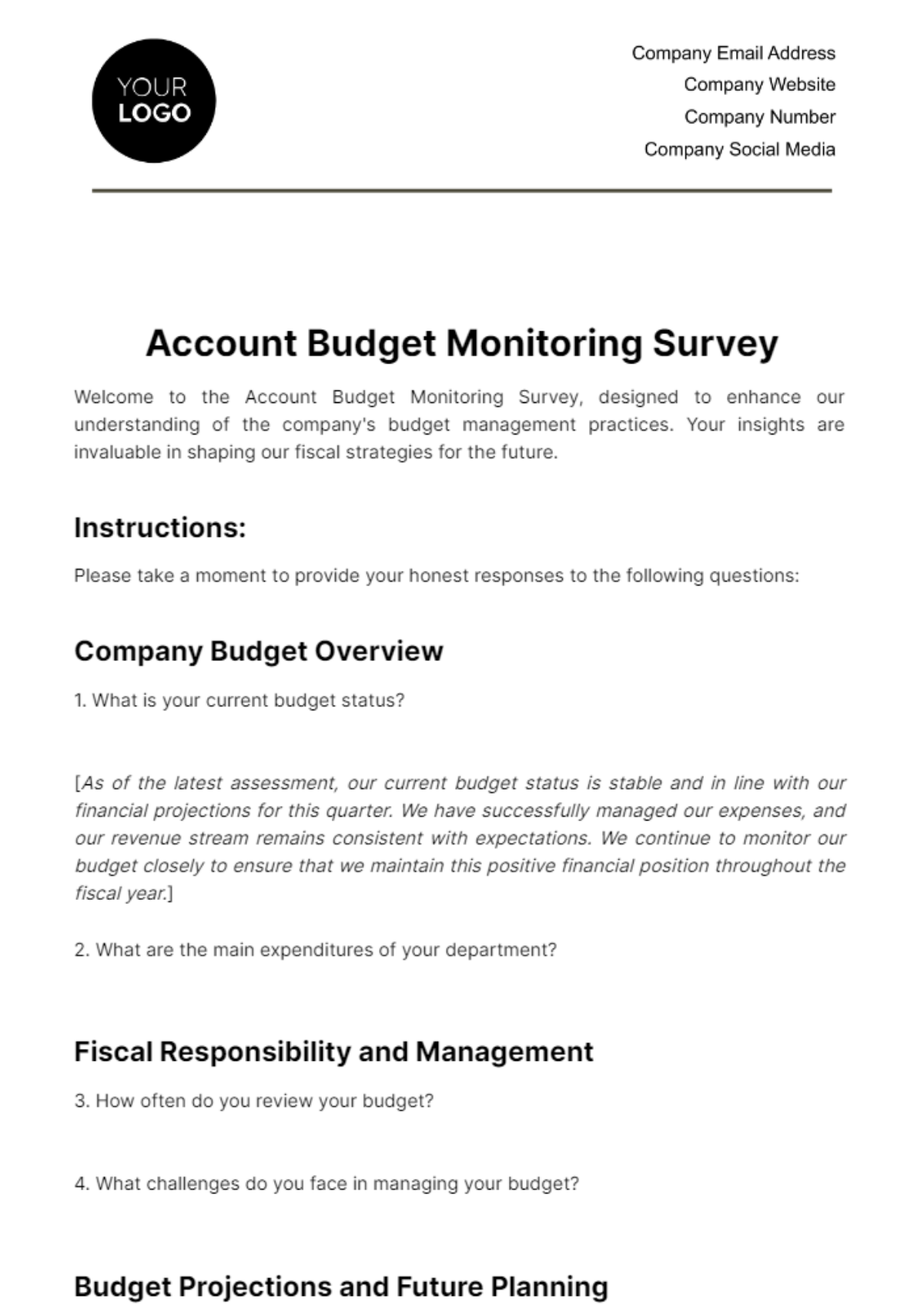 Account Budget Monitoring Survey Template - Edit Online & Download