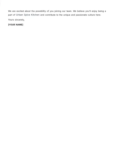 Free Restaurant Job Offer Letter Template to Edit Online