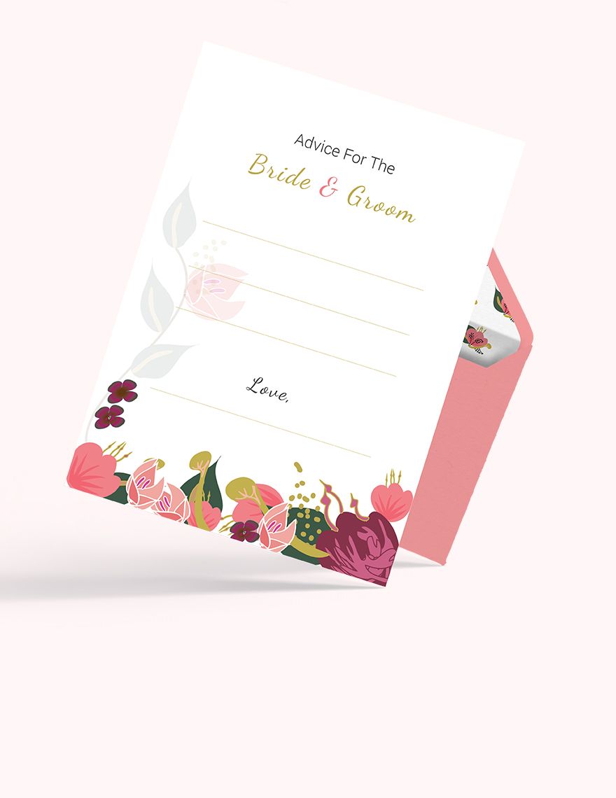 Pink Floral Wedding Advice Card Template