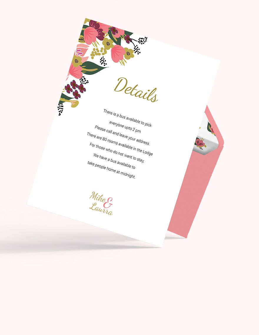 Pink Floral Wedding Details Card