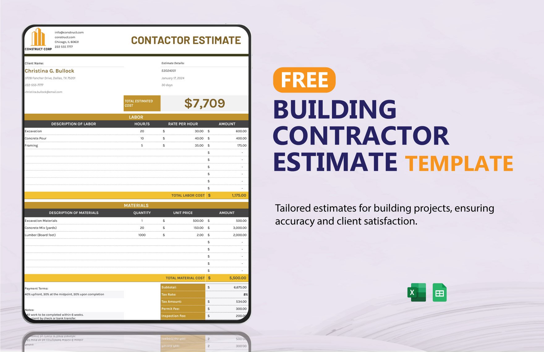 Building Contractor Estimate Template