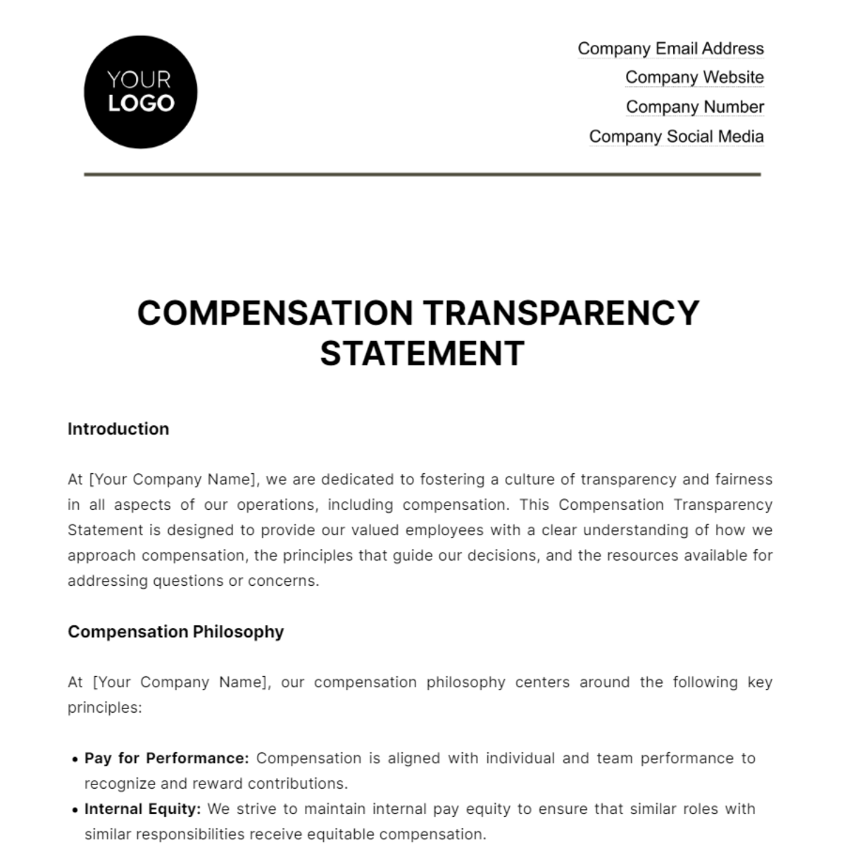 Free Compensation Transparency Statement HR Template