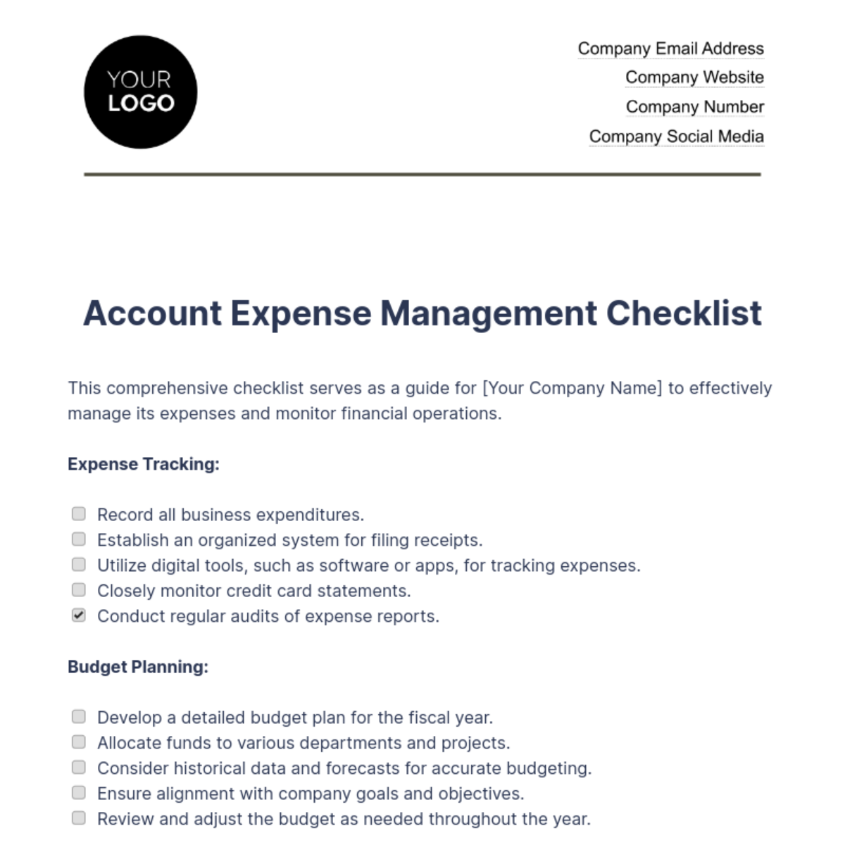 Account Expense Management Checklist Template - Edit Online & Download