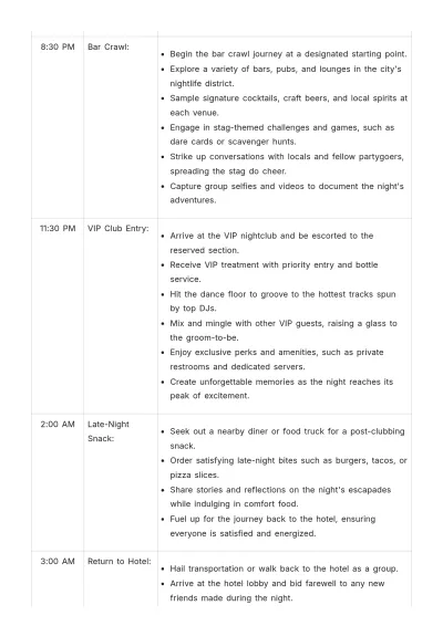 Free Stag Do Itinerary Template to Edit Online