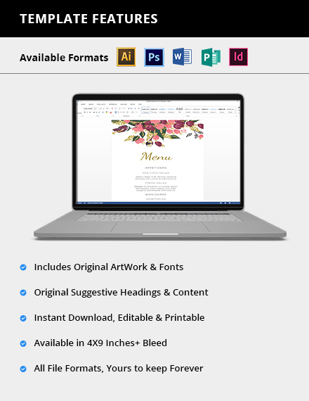 Free Pink Floral Wedding Menu Card Template to Edit Online
