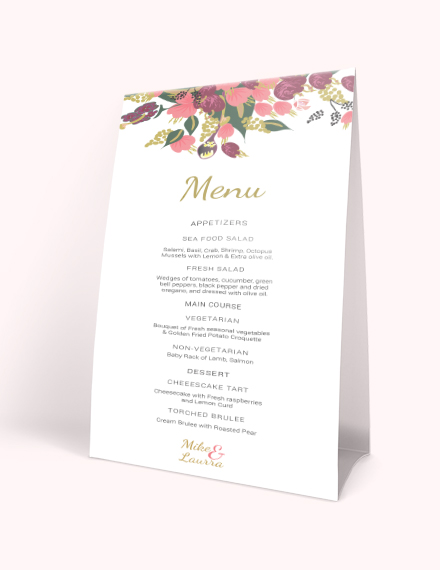 Free Pink Floral Wedding Menu Card Template to Edit Online