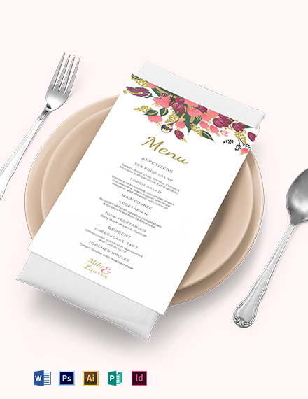 Tropical Wedding Menu Template Word DOC PSD Apple MAC Pages 