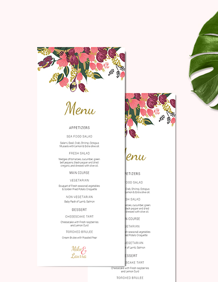 Free Pink Floral Wedding Menu Card Template to Edit Online