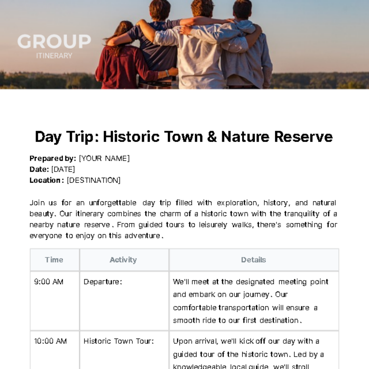 Group Itinerary Template