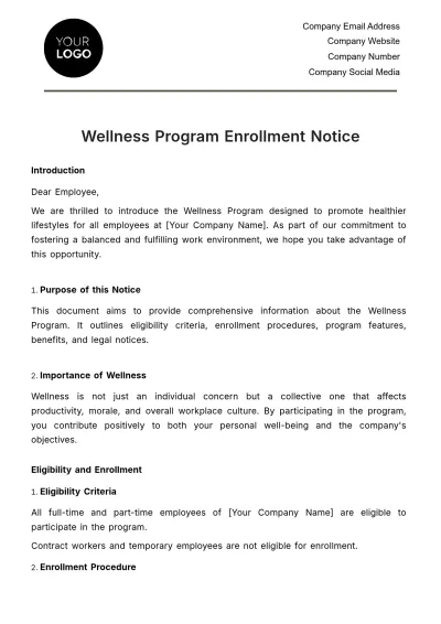 Free Wellness Program Enrollment Notice HR Template to Edit Online