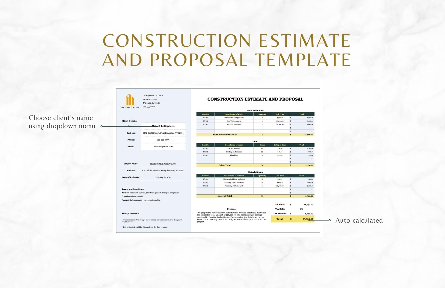 Construction Estimate and Proposal Template
