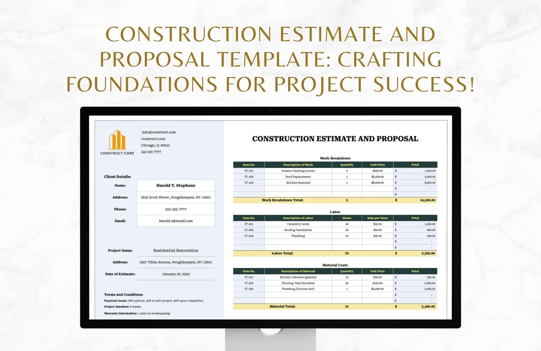 Construction Estimate and Proposal Template