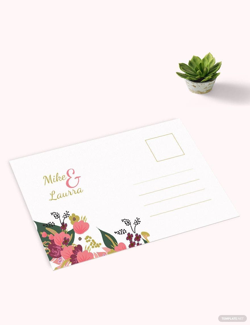 Pink Floral Wedding Post Card Template