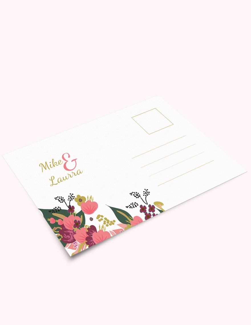 Pink Floral Wedding Post Card