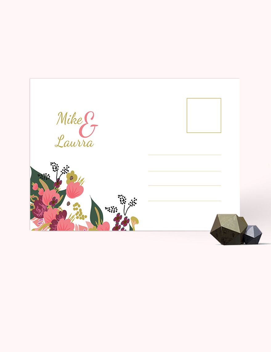 Pink Floral Wedding Post Card Template