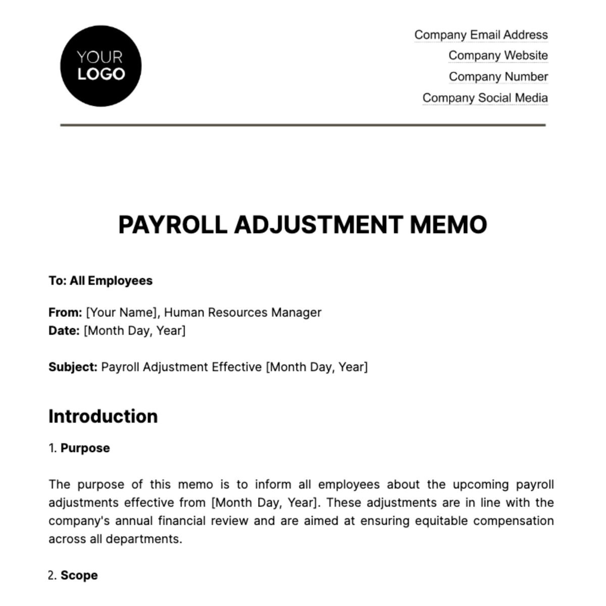 Free Payroll Adjustment Memo HR Template