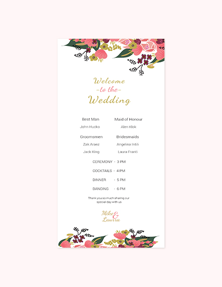 Free Pink Floral Wedding Program Card Template to Edit Online