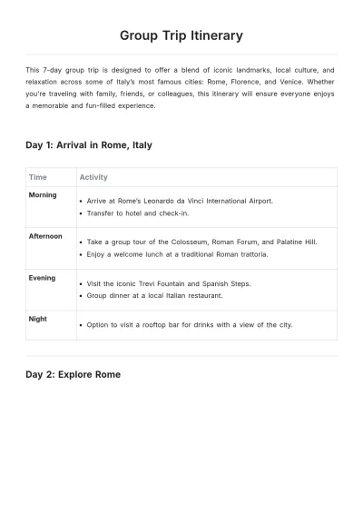 Free Group Trip Itinerary Template to Edit Online