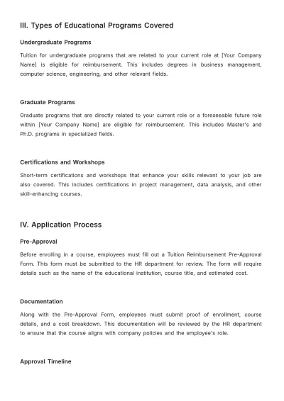 Free Tuition Reimbursement and Education Assistance Guide HR Template to Edit Online