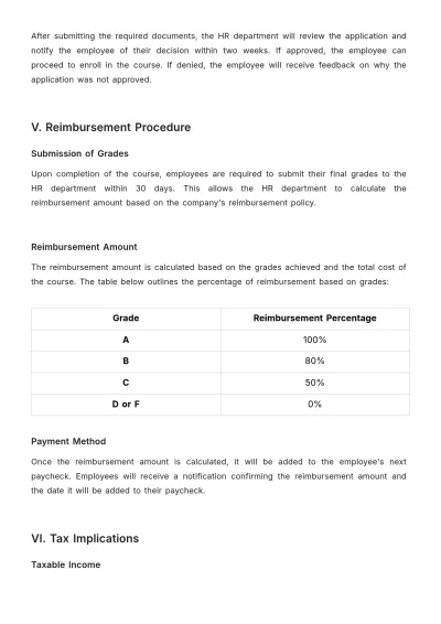 Free Tuition Reimbursement and Education Assistance Guide HR Template to Edit Online