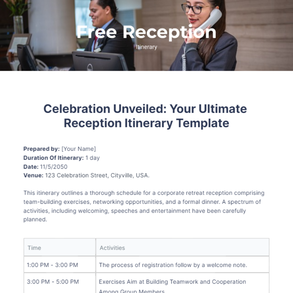 Reception Itinerary Template - Edit Online & Download Example