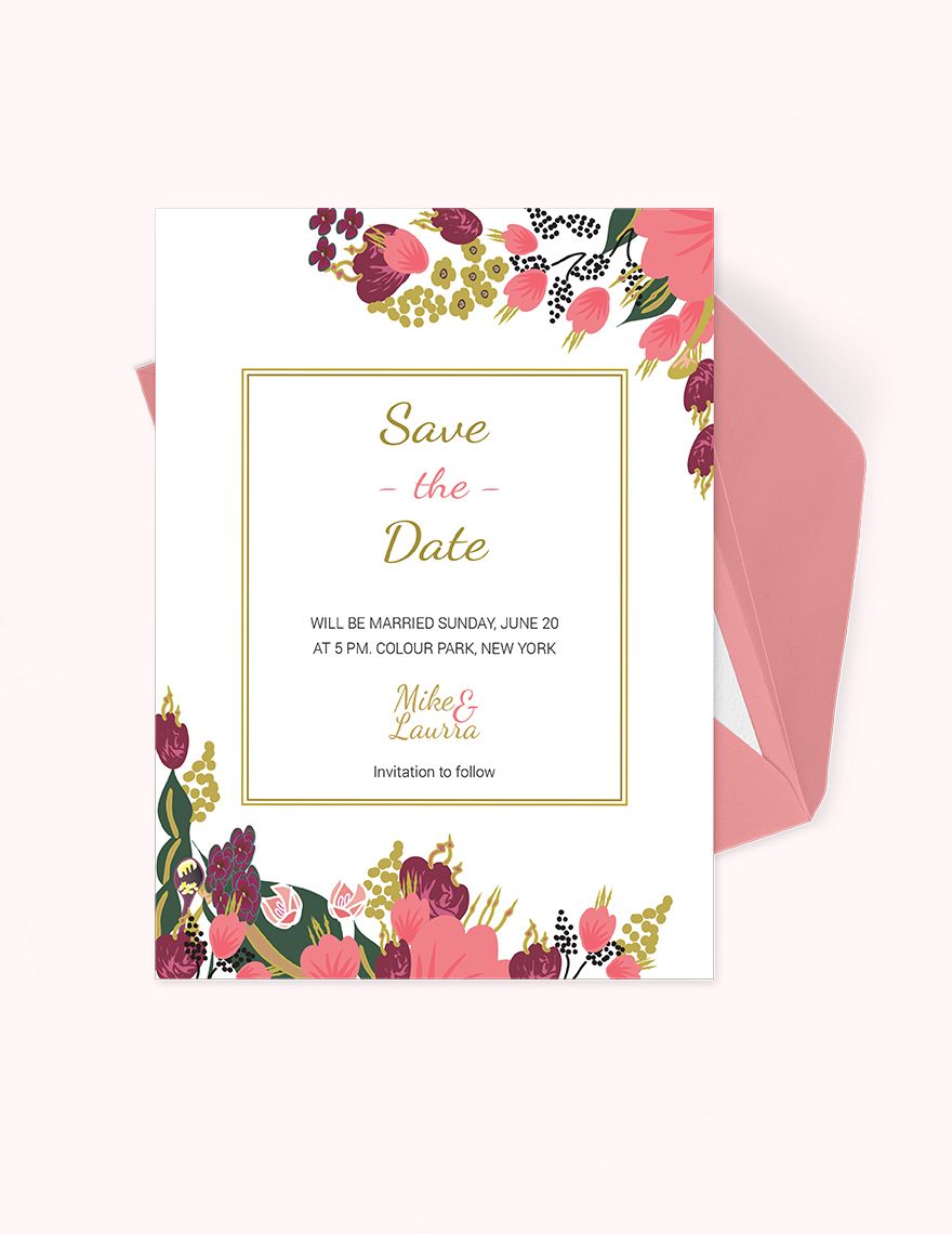 Pink Floral Wedding save The Date Card