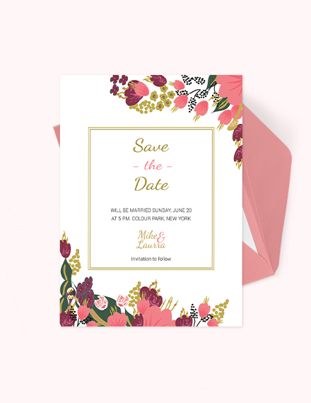 Free Pink Floral Wedding Save The Date Card Template to Edit Online