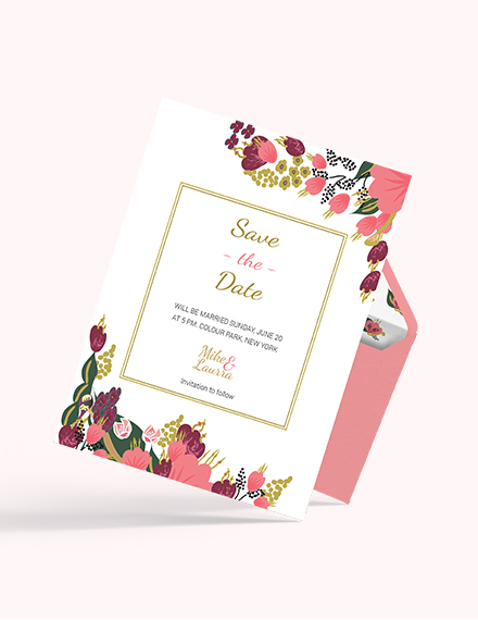 Free Pink Floral Wedding Save The Date Card Template to Edit Online