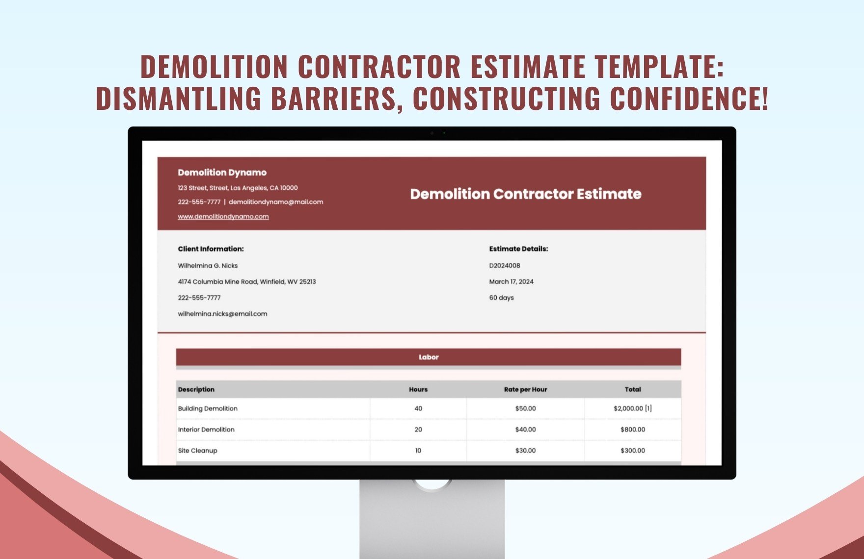 Demolition Contractor Estimate Template