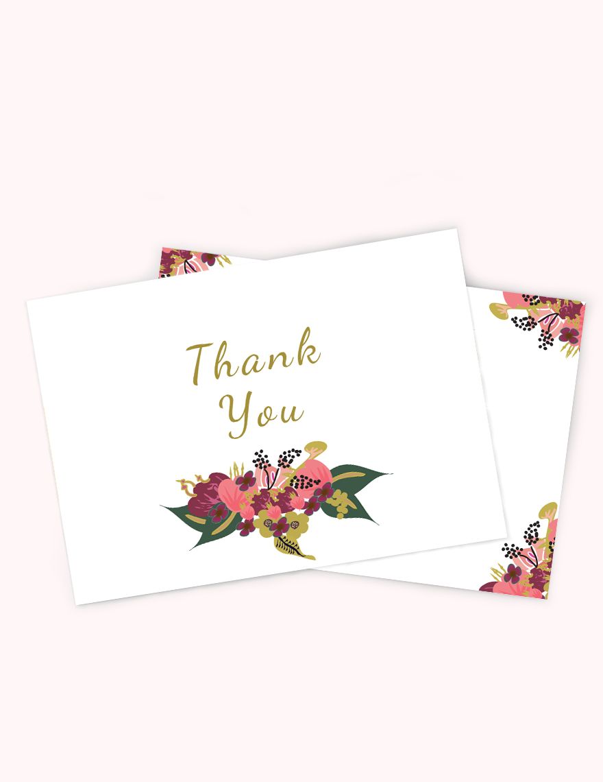 Pink Floral Wedding Thank You Card Template