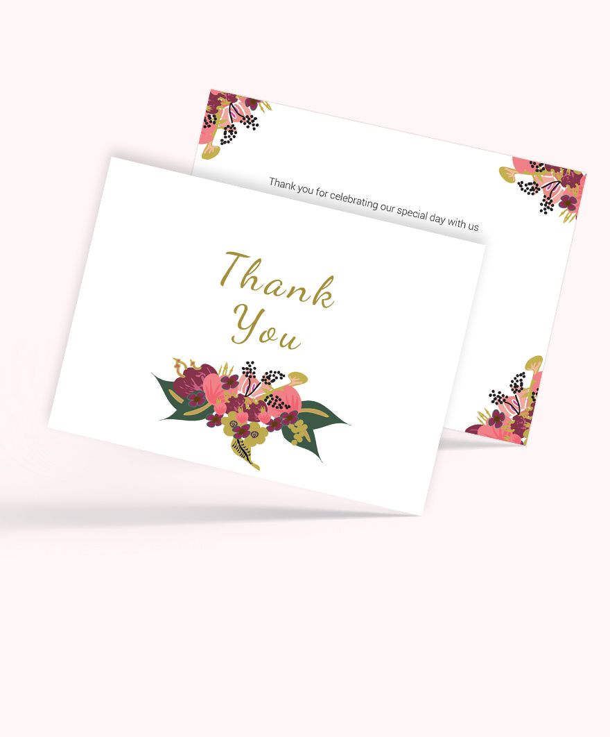 Pink Floral Wedding Thank You Card Template