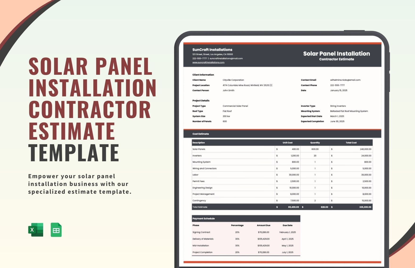 Solar Panel Installation Contractor Estimate Template