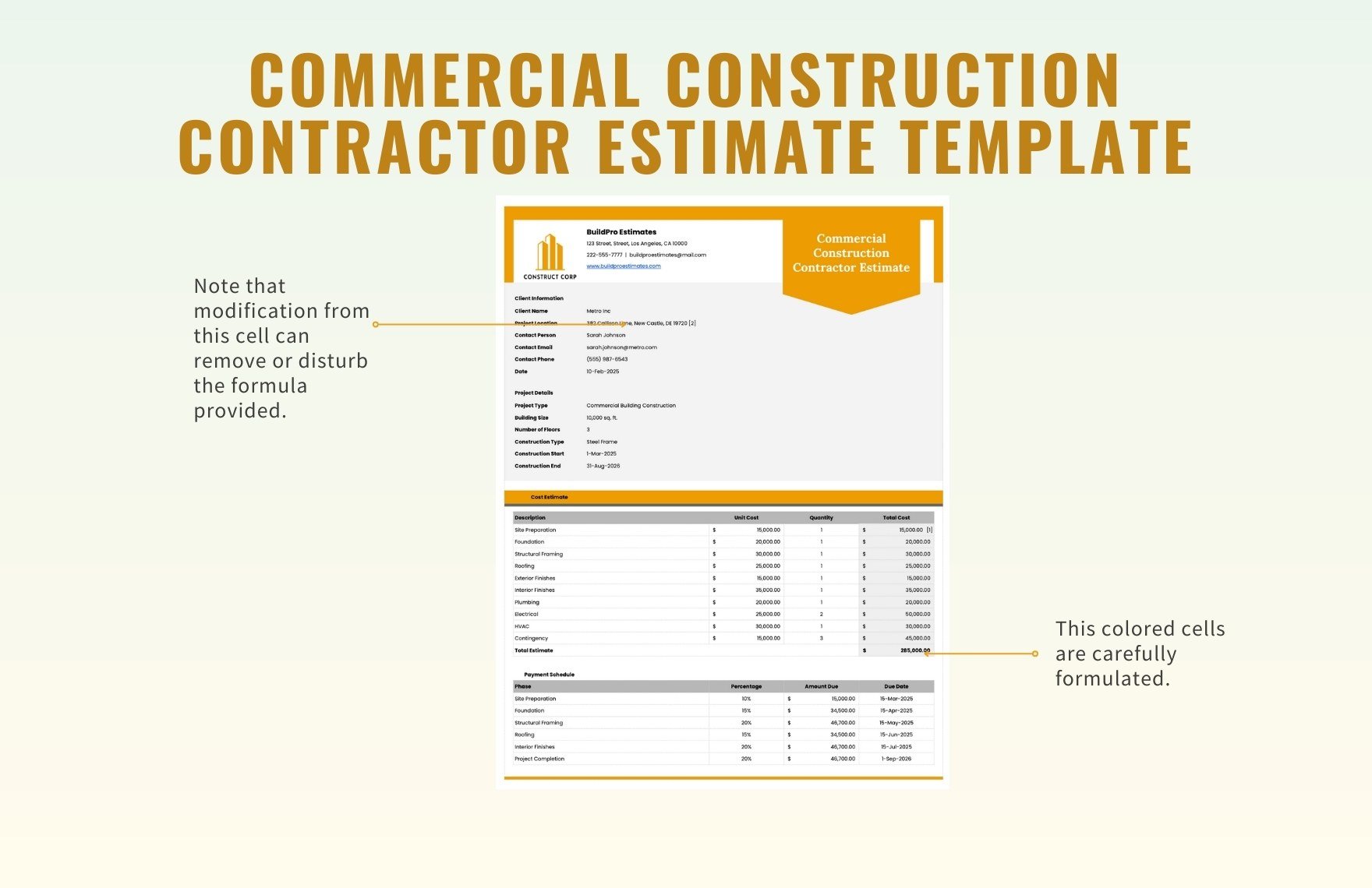 Commercial Construction Contractor Estimate Template