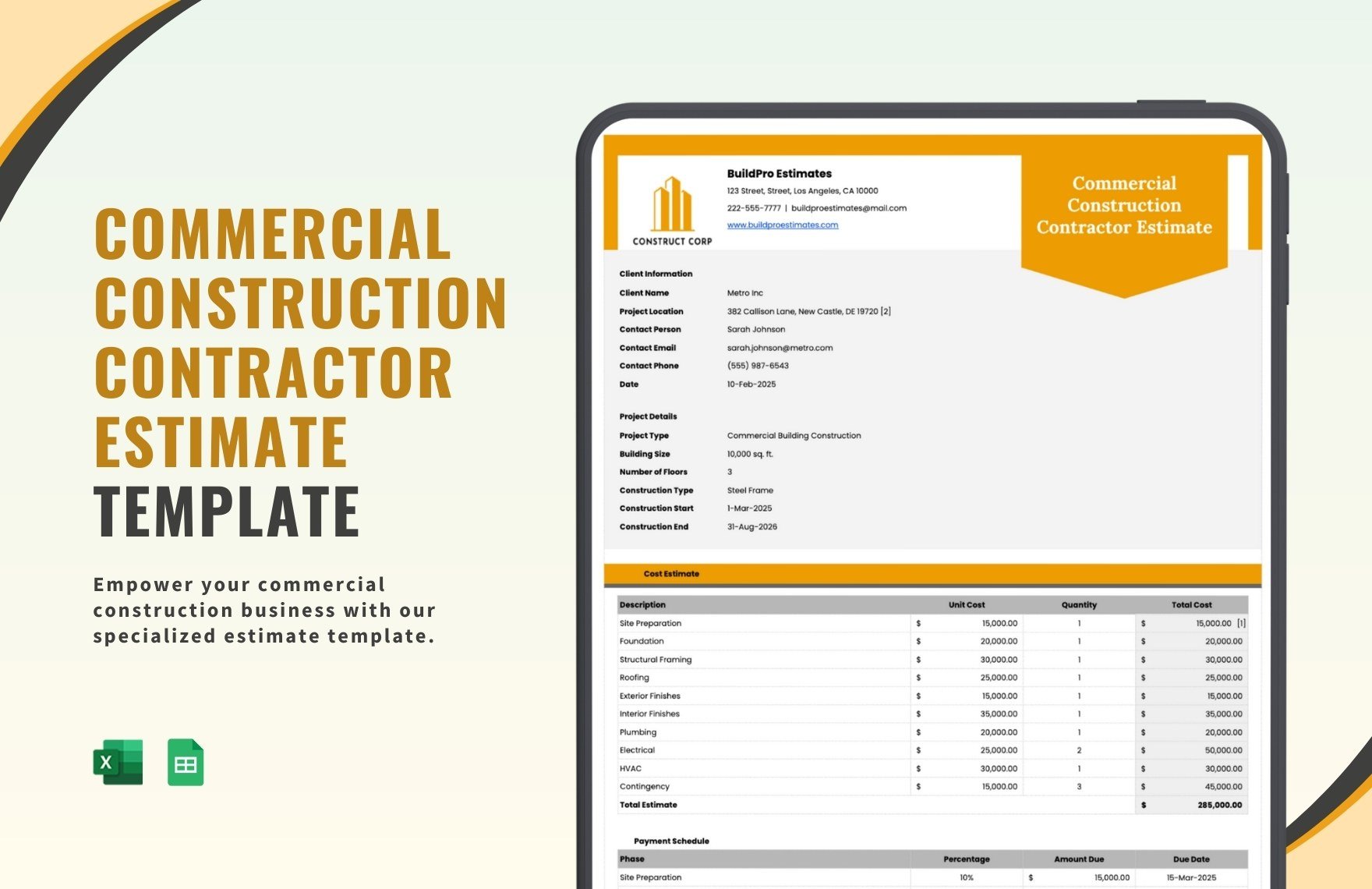 Commercial Construction Contractor Estimate Template