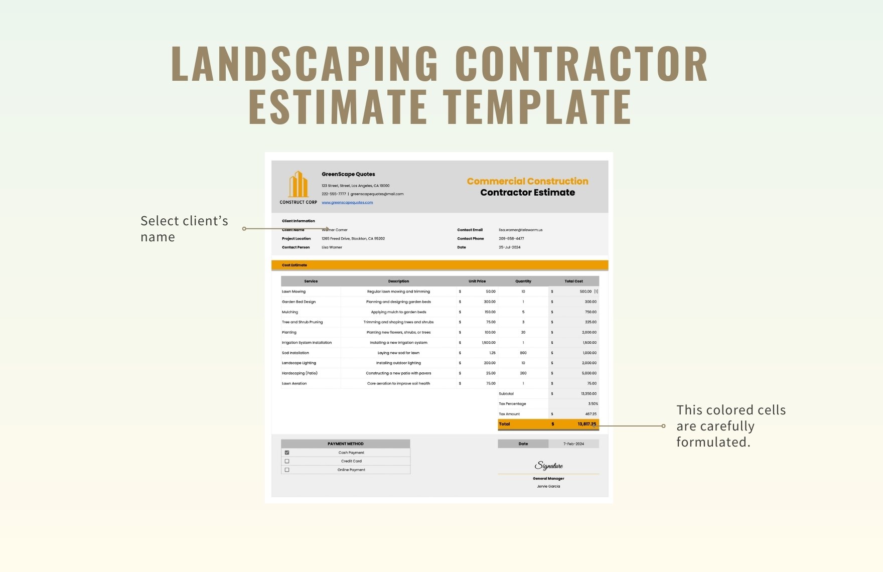 Landscaping Contractor Estimate Template