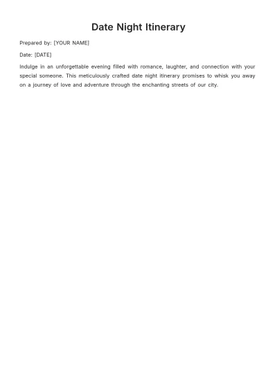 Free Date Night Itinerary Template to Edit Online