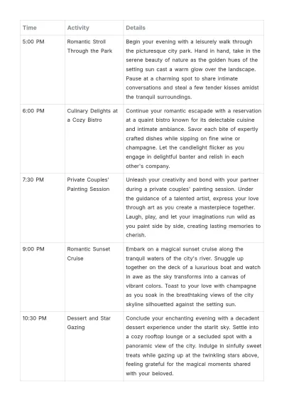 Free Date Night Itinerary Template to Edit Online