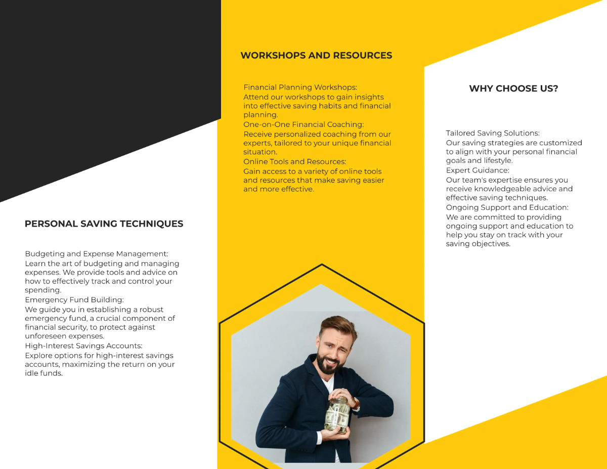 Free Personal Saving Techniques Brochure Template to Edit Online