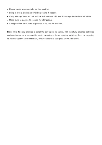 Free Picnic Itinerary Template to Edit Online