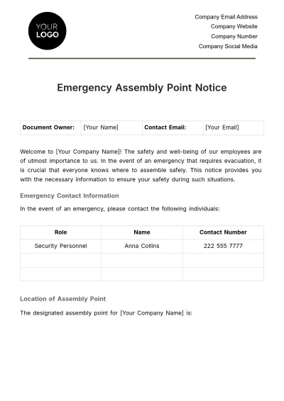 Free Emergency Assembly Point Notice HR Template to Edit Online