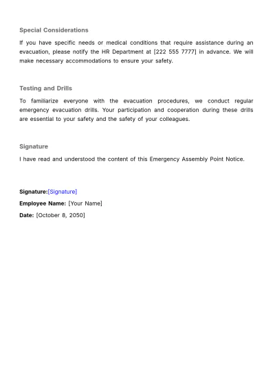 Free Emergency Assembly Point Notice HR Template to Edit Online