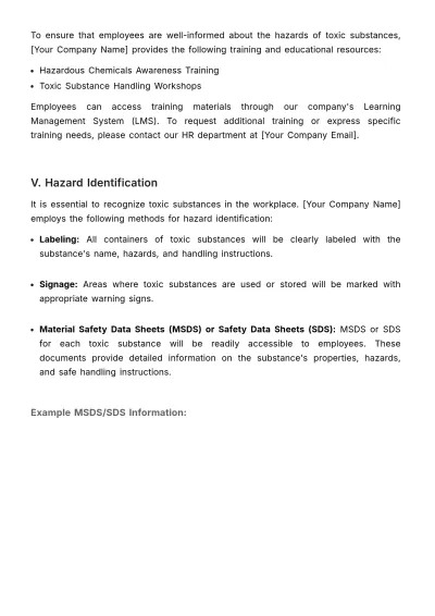 Free Toxic Substance Handling Guide HR Template to Edit Online